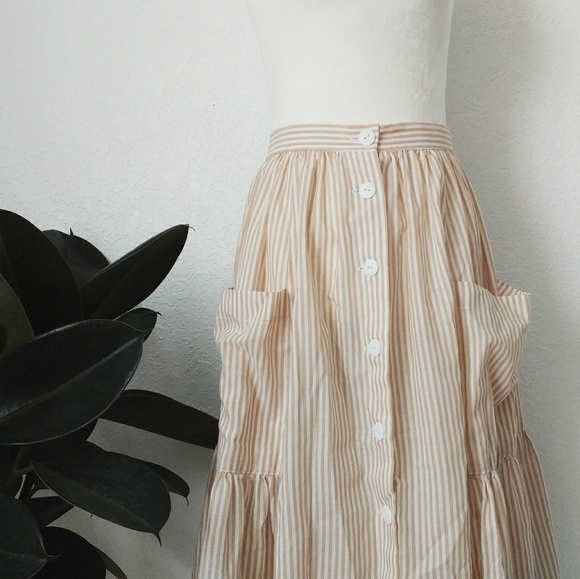 Vintage Dresses & Skirts - Handmade Vintage Striped Button Down Midi Skirt